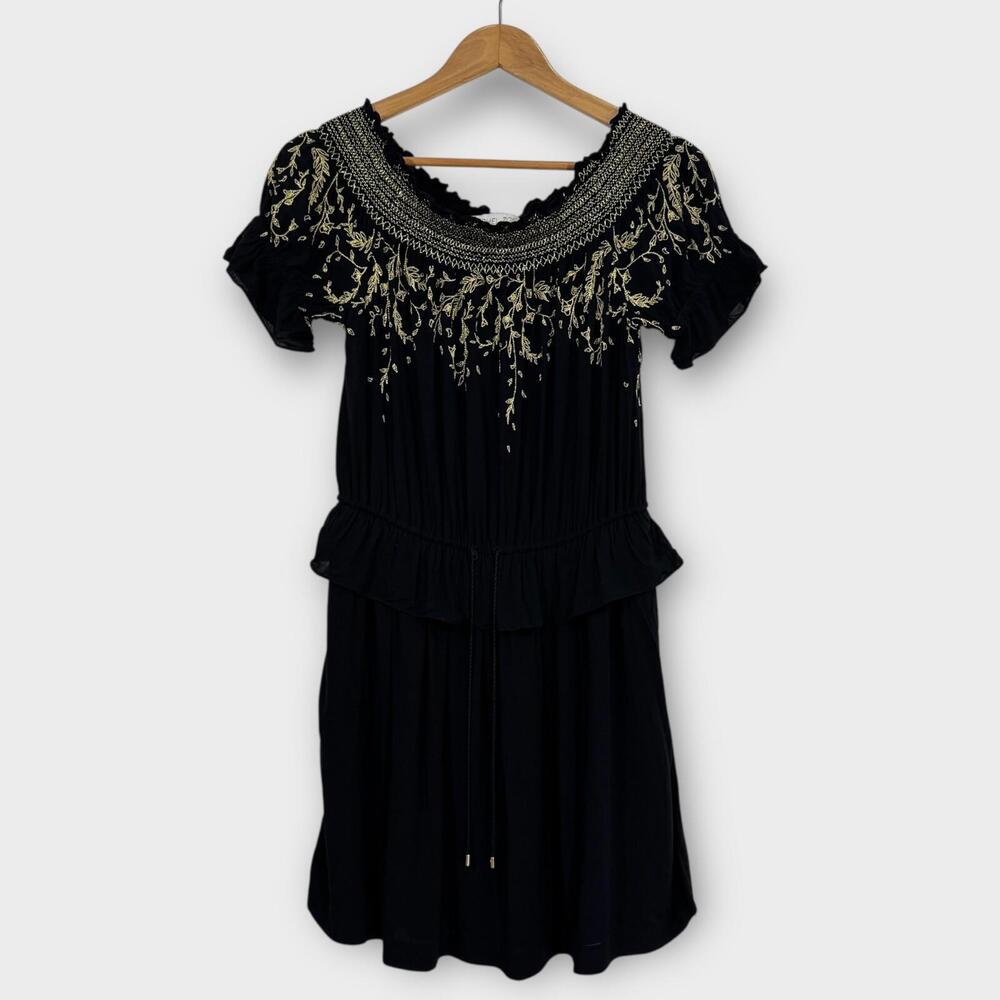 Rachel Zoe Women’s Size 6 Black Embroidered Bethany Off-The-Shoulder Mini Dress